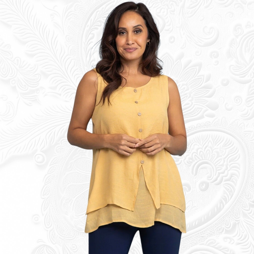 Papillon Blanc Mustard Sleeveless Blouse, Medium